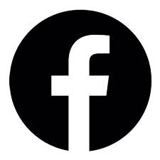 Símbolo do facebook em botão circular preto com bordas brancas