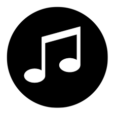 Símbolo musical do podcast em botão circular preto com bordas brancas