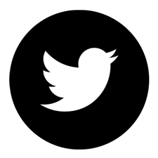 Símbolo do twitter em botão circular preto com bordas brancas